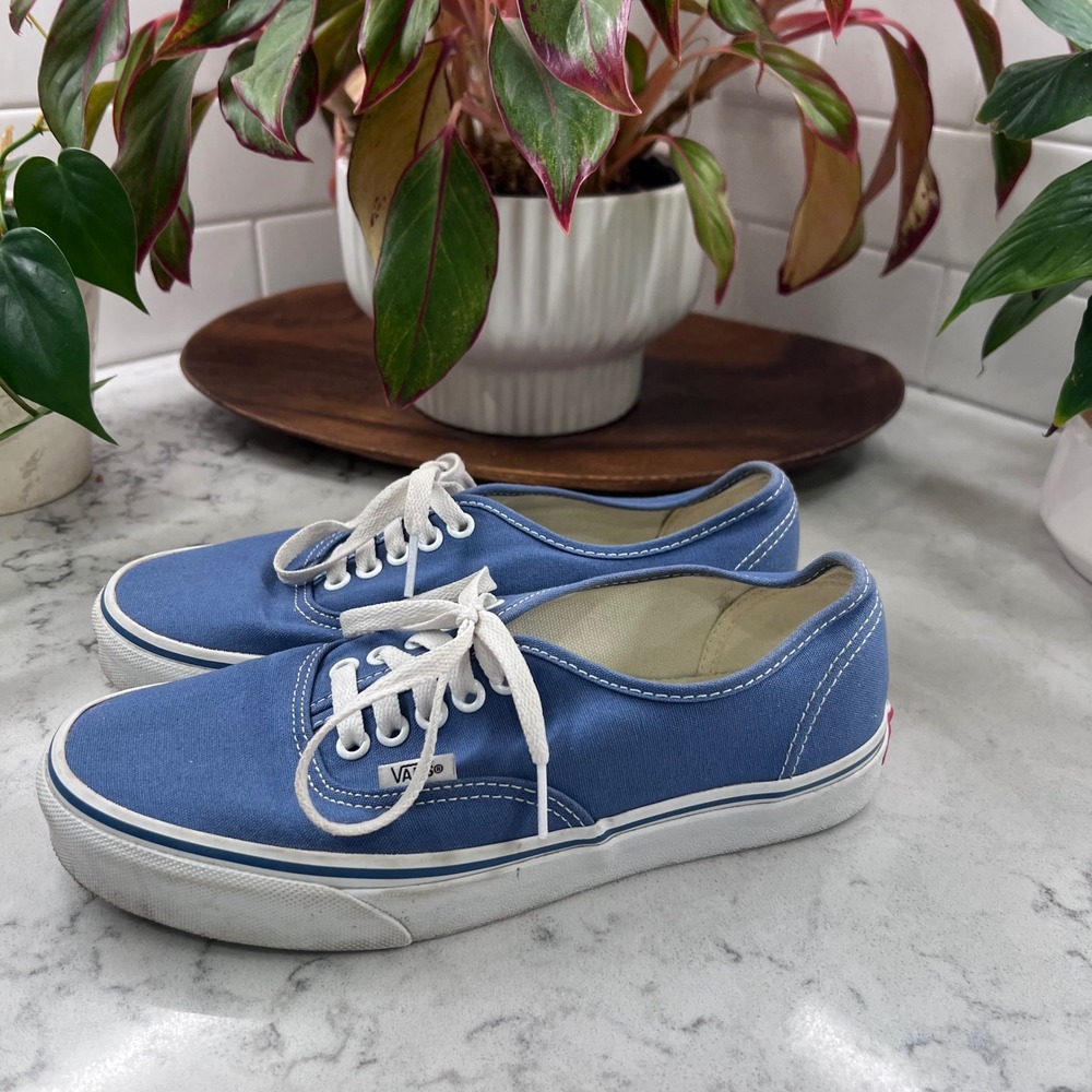 Vans Authentic Blue Canvas Low Top Lace Up Skate Shoes Sneakers